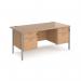 Maestro 25 straight desk 1600mm x 800mm with two x 2 drawer pedestals - silver H-frame leg, beech top MH16P22SB