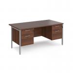 Maestro 25 straight desk 1600mm x 800mm with two x 2 drawer pedestals - silver H-frame leg, walnut top MH16P22SW