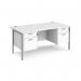 Maestro 25 straight desk 1600mm x 800mm with two x 2 drawer pedestals - silver H-frame leg, white top MH16P22SWH