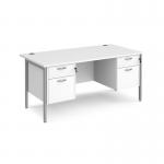 Maestro 25 straight desk 1600mm x 800mm with two x 2 drawer pedestals - silver H-frame leg, white top MH16P22SWH
