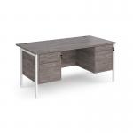Maestro 25 straight desk 1600mm x 800mm with two x 2 drawer pedestals - white H-frame leg, grey oak top MH16P22WHGO
