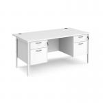 Maestro 25 straight desk 1600mm x 800mm with two x 2 drawer pedestals - white H-frame leg, white top MH16P22WHWH