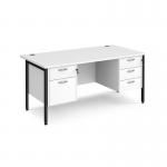 Maestro 25 straight desk 1600mm x 800mm with 2 and 3 drawer pedestals - black H-frame leg, white top MH16P23KWH