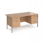 Maestro 25 straight desk 1600mm x 800mm with 2 and 3 drawer pedestals - silver H-frame leg, beech top MH16P23SB