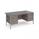 Maestro 25 straight desk 1600mm x 800mm with 2 and 3 drawer pedestals - silver H-frame leg, grey oak top MH16P23SGO