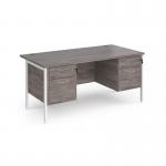 Maestro 25 straight desk 1600mm x 800mm with 2 and 3 drawer pedestals - white H-frame leg, grey oak top MH16P23WHGO