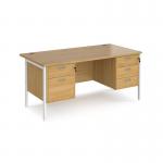 Maestro 25 straight desk 1600mm x 800mm with 2 and 3 drawer pedestals - white H-frame leg, oak top MH16P23WHO