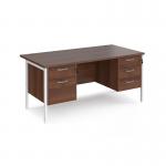 Maestro 25 straight desk 1600mm x 800mm with 2 and 3 drawer pedestals - white H-frame leg, walnut top MH16P23WHW