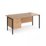 Maestro 25 straight desk 1600mm x 800mm with 2 drawer pedestal - black H-frame leg, beech top MH16P2KB