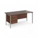 Maestro 25 straight desk 1600mm x 800mm with 2 drawer pedestal - silver H-frame leg, walnut top MH16P2SW