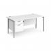 Maestro 25 straight desk 1600mm x 800mm with 2 drawer pedestal - silver H-frame leg, white top MH16P2SWH