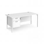 Maestro 25 straight desk 1600mm x 800mm with 2 drawer pedestal - white H-frame leg, white top MH16P2WHWH