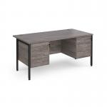 Maestro 25 straight desk 1600mm x 800mm with two x 3 drawer pedestals - black H-frame leg, grey oak top MH16P33KGO