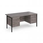 Maestro 25 straight desk 1600mm x 800mm with two x 3 drawer pedestals - black H-frame leg, grey oak top MH16P33KGO