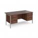 Maestro 25 straight desk 1600mm x 800mm with two x 3 drawer pedestals - silver H-frame leg, walnut top MH16P33SW