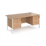 Maestro 25 straight desk 1600mm x 800mm with two x 3 drawer pedestals - white H-frame leg, beech top MH16P33WHB
