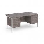 Maestro 25 straight desk 1600mm x 800mm with two x 3 drawer pedestals - white H-frame leg, grey oak top MH16P33WHGO