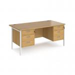 Maestro 25 straight desk 1600mm x 800mm with two x 3 drawer pedestals - white H-frame leg, oak top MH16P33WHO