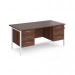 Maestro 25 straight desk 1600mm x 800mm with two x 3 drawer pedestals - white H-frame leg, walnut top MH16P33WHW