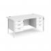 Maestro 25 straight desk 1600mm x 800mm with two x 3 drawer pedestals - white H-frame leg, white top MH16P33WHWH