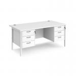 Maestro 25 straight desk 1600mm x 800mm with two x 3 drawer pedestals - white H-frame leg, white top MH16P33WHWH