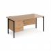 The Dams Pedestal Desk Maestro 25 straight desk is a stylish and functional addition to any workspace. It features a sleek black H-frame leg and a warm beech top, creating a modern and professional look. The 1600mm x 800mm size offers ample work space, while the 3 drawer pedestal provides convenient storage.
