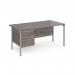 Maestro 25 straight desk 1600mm x 800mm with 3 drawer pedestal - silver H-frame leg, grey oak top MH16P3SGO