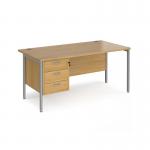 Maestro 25 straight desk 1600mm x 800mm with 3 drawer pedestal - silver H-frame leg, oak top MH16P3SO