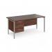 Maestro 25 straight desk 1600mm x 800mm with 3 drawer pedestal - silver H-frame leg, walnut top MH16P3SW