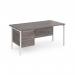 Maestro 25 straight desk 1600mm x 800mm with 3 drawer pedestal - white H-frame leg, grey oak top MH16P3WHGO