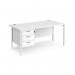 Maestro 25 straight desk 1600mm x 800mm with 3 drawer pedestal - white H-frame leg, white top MH16P3WHWH