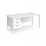 Maestro 25 straight desk 1600mm x 800mm with 3 drawer pedestal - white H-frame leg, white top MH16P3WHWH