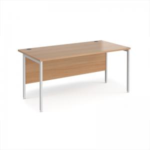 Maestro 25 straight desk 1600mm x 800mm - white H-frame leg, beech top