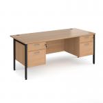 Maestro 25 straight desk 1800mm x 800mm with two x 2 drawer pedestals - black H-frame leg, beech top MH18P22KB