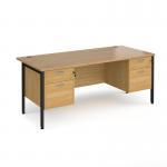 Maestro 25 straight desk 1800mm x 800mm with two x 2 drawer pedestals - black H-frame leg, oak top MH18P22KO