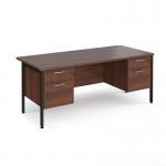 Maestro 25 straight desk 1800mm x 800mm with two x 2 drawer pedestals - black H-frame leg, walnut top MH18P22KW