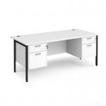Maestro 25 straight desk 1800mm x 800mm with two x 2 drawer pedestals - black H-frame leg, white top MH18P22KWH