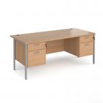 Maestro 25 straight desk 1800mm x 800mm with two x 2 drawer pedestals - silver H-frame leg, beech top MH18P22SB