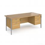 Maestro 25 straight desk 1800mm x 800mm with two x 2 drawer pedestals - silver H-frame leg, oak top MH18P22SO