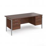 Maestro 25 straight desk 1800mm x 800mm with two x 2 drawer pedestals - silver H-frame leg, walnut top MH18P22SW