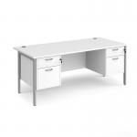 Maestro 25 straight desk 1800mm x 800mm with two x 2 drawer pedestals - silver H-frame leg, white top MH18P22SWH