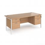 Maestro 25 straight desk 1800mm x 800mm with two x 2 drawer pedestals - white H-frame leg, beech top MH18P22WHB