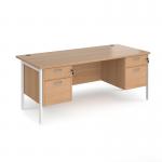 Maestro 25 straight desk 1800mm x 800mm with two x 2 drawer pedestals - white H-frame leg, beech top MH18P22WHB