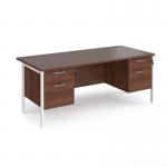 Maestro 25 straight desk 1800mm x 800mm with two x 2 drawer pedestals - white H-frame leg, walnut top MH18P22WHW