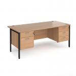 Maestro 25 straight desk 1800mm x 800mm with 2 and 3 drawer pedestals - black H-frame leg, beech top MH18P23KB