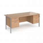 Maestro 25 straight desk 1800mm x 800mm with 2 and 3 drawer pedestals - silver H-frame leg, beech top MH18P23SB
