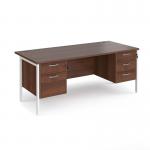Maestro 25 straight desk 1800mm x 800mm with 2 and 3 drawer pedestals - white H-frame leg, walnut top MH18P23WHW