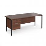 Maestro 25 straight desk 1800mm x 800mm with 2 drawer pedestal - black H-frame leg, walnut top MH18P2KW