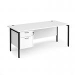 Maestro 25 straight desk 1800mm x 800mm with 2 drawer pedestal - black H-frame leg, white top MH18P2KWH