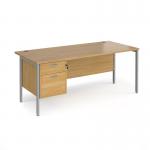 Maestro 25 straight desk 1800mm x 800mm with 2 drawer pedestal - silver H-frame leg, oak top MH18P2SO